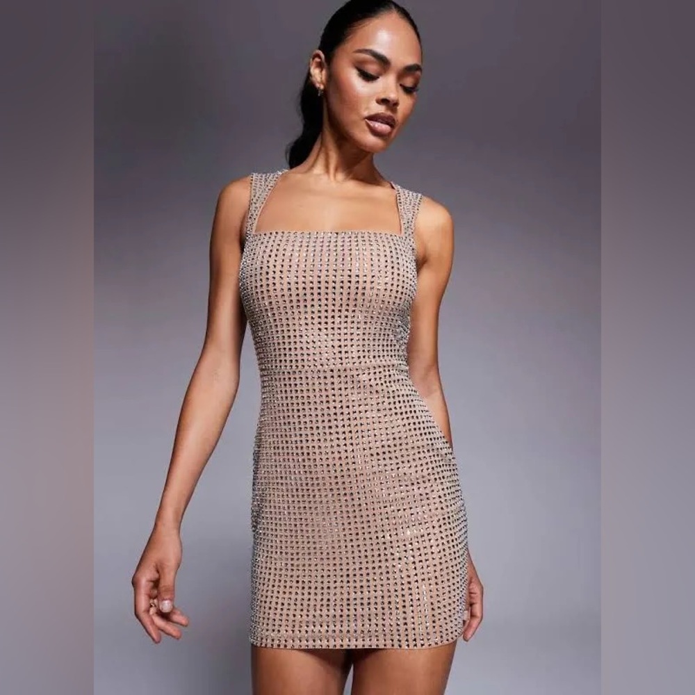 Oh Polly Embellished Square Neck Dress